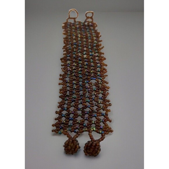 Hand Crafted Dark Brown & Blue Glass Bead Bracelet Toggle Clasp Fairygoth 6.75" - Picture 1 of 6